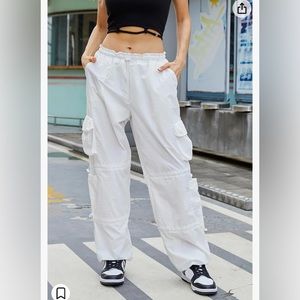 (M) WORN ONCE: Amazon white parachute pants